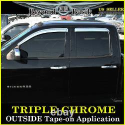 14-19 CHEVY SILVERADO Double-Extended Cab CHROME Door Visors Window Rain Guards
