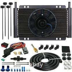 15 Row Engine Transmission Oil Cooler Fan 6an In-line 180f Thermostat Switch Kit