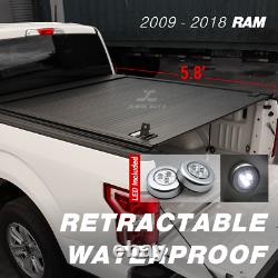 2009-2018 Ram 1500/2500 5.8/5.7ft Aluminum Retractable Roll-Up Tonneau Bed + LED