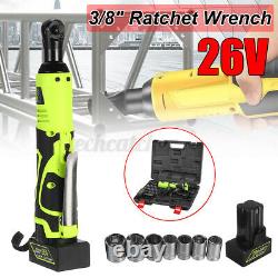 26V 160NM 3/8'' Cordless Electric Ratchet Right Angle Wrench Tool +Battery Kit