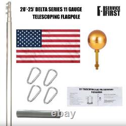 Heavy Duty Telescoping Flagpole Kit (25 Foot, Silver)