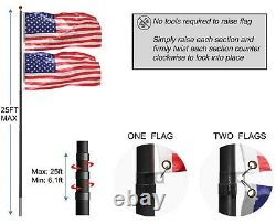 Phantom Black 25FT Flag Pole Kit Residential Telescoping Heavy Duty With US Flag