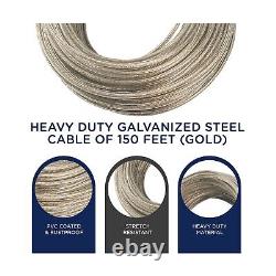 Strata Clothesline Outdoor Heavy Duty Kit 150 Feet Galvanized Wire Gold PVC