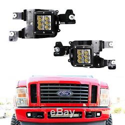 White 24W LED Pods with Foglight Bracket/Wirings For 08-10 Ford F250 F350 F450 SD
