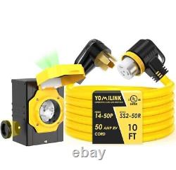 YOMILINK 50 Amp 10 Feet Generator Cord with Inlet Box Kit, Heavy Duty 6/3+8/1 AW