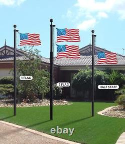 Ensemble de mât de drapeau en aluminium extra épais et robuste - Poteau de drapeau à l'extérieur de 25 pieds de couleur noire.